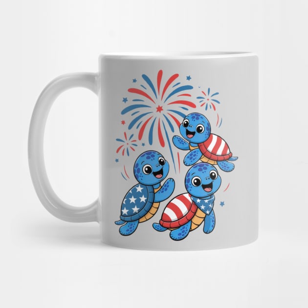 Sea Turtles 4th Of July American USA Flag Patriotic by Creatifly Graphic Tees